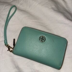 Tory Burch Aqua Wristlet with Logo